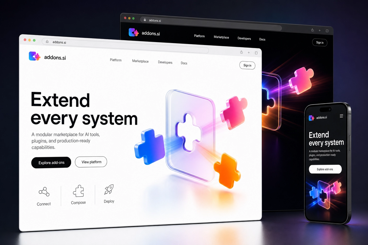 addons.si website concept preview