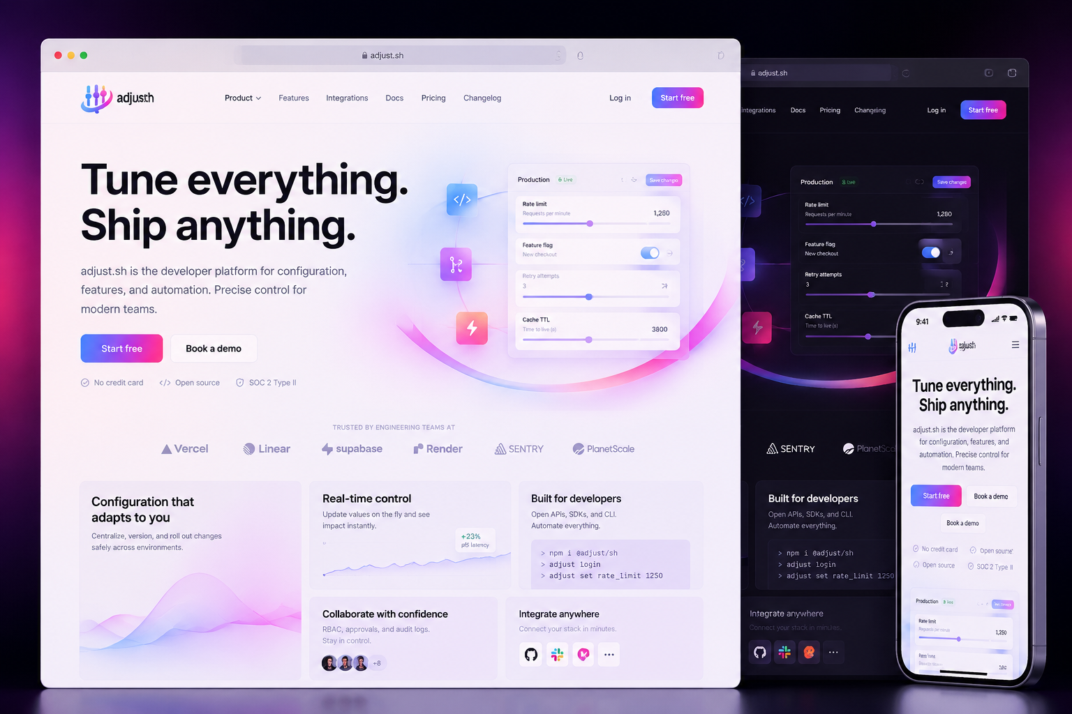 adjust.sh website concept preview