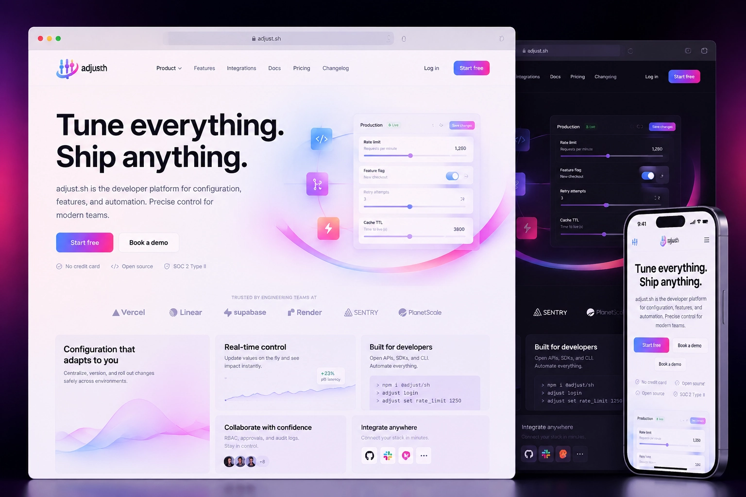 adjust.sh website concept preview