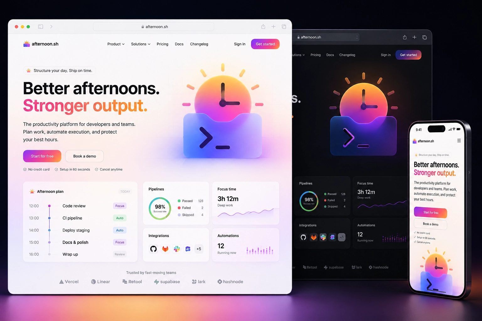 afternoon.sh website concept preview
