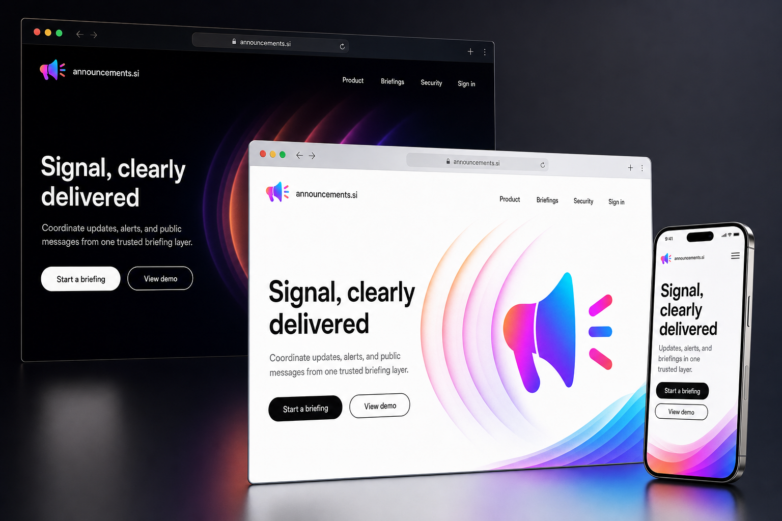 announcements.si website concept preview