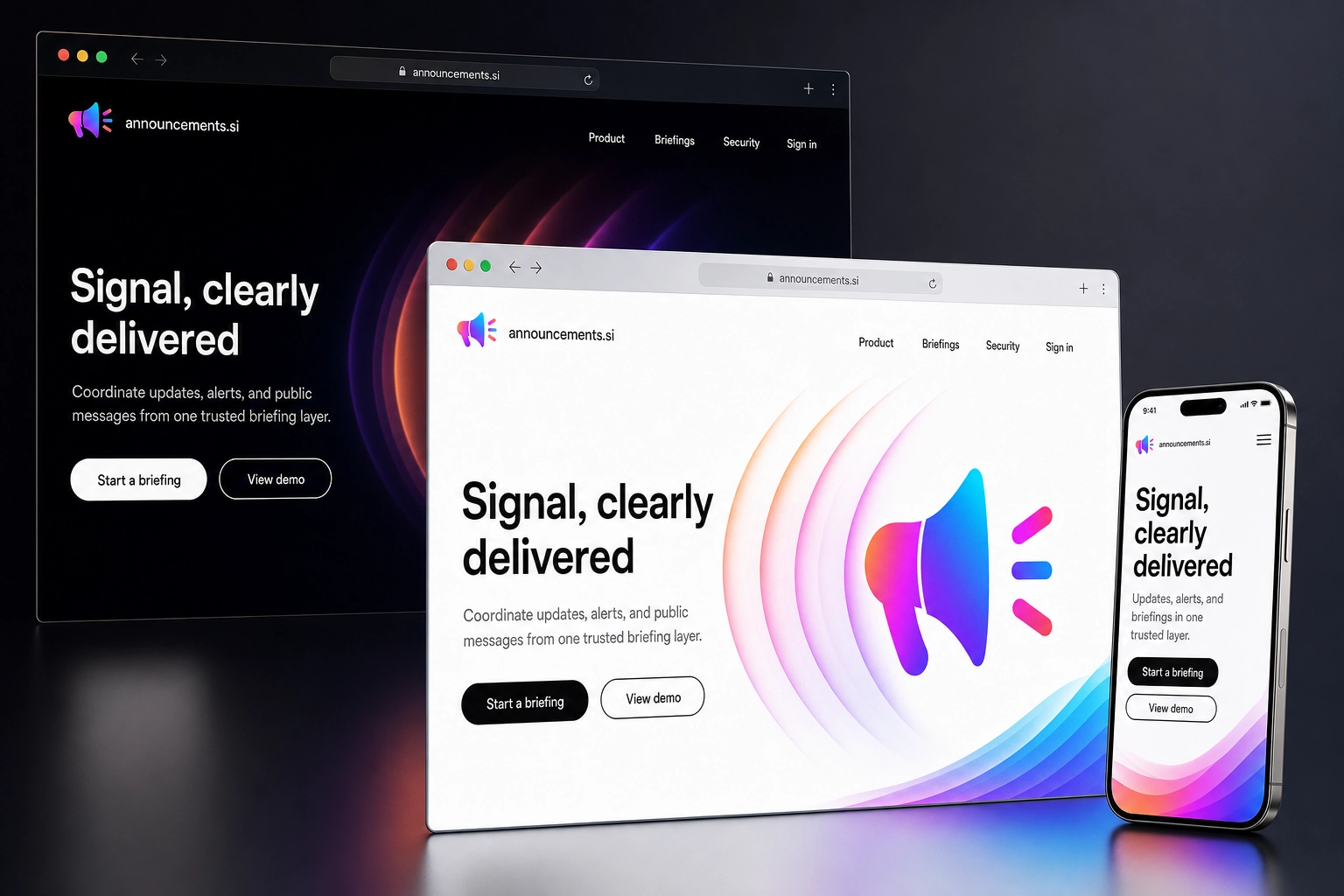 announcements.si website concept preview