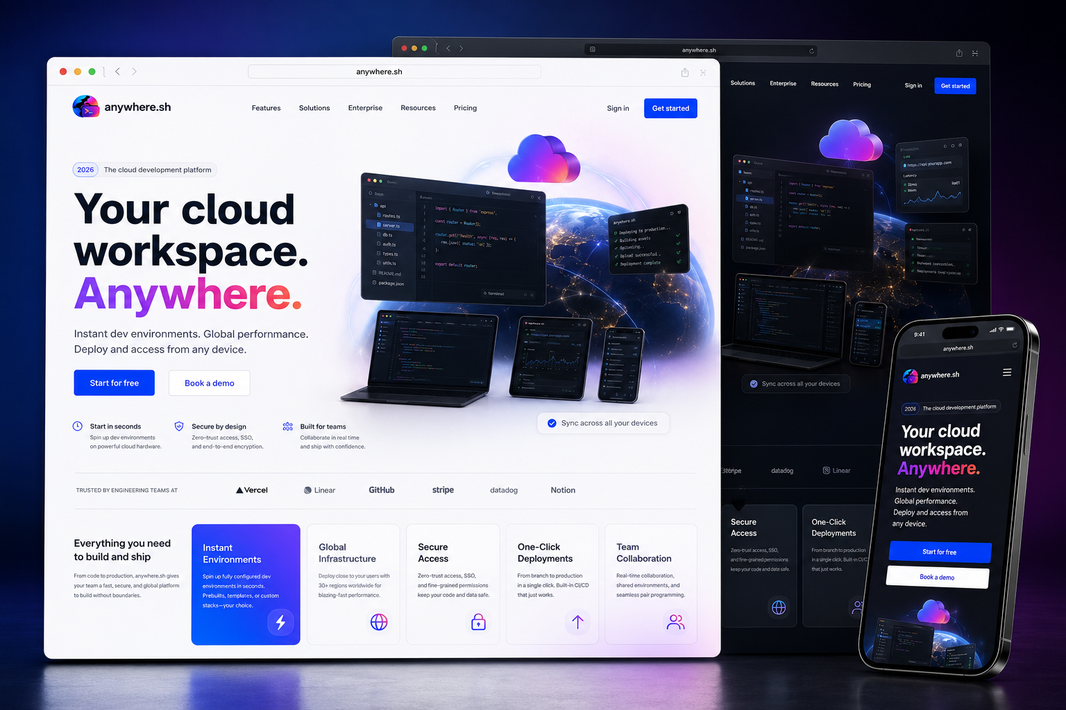 anywhere.sh website concept preview