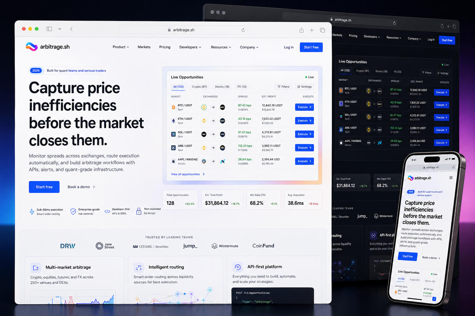 arbitrage.sh website concept preview