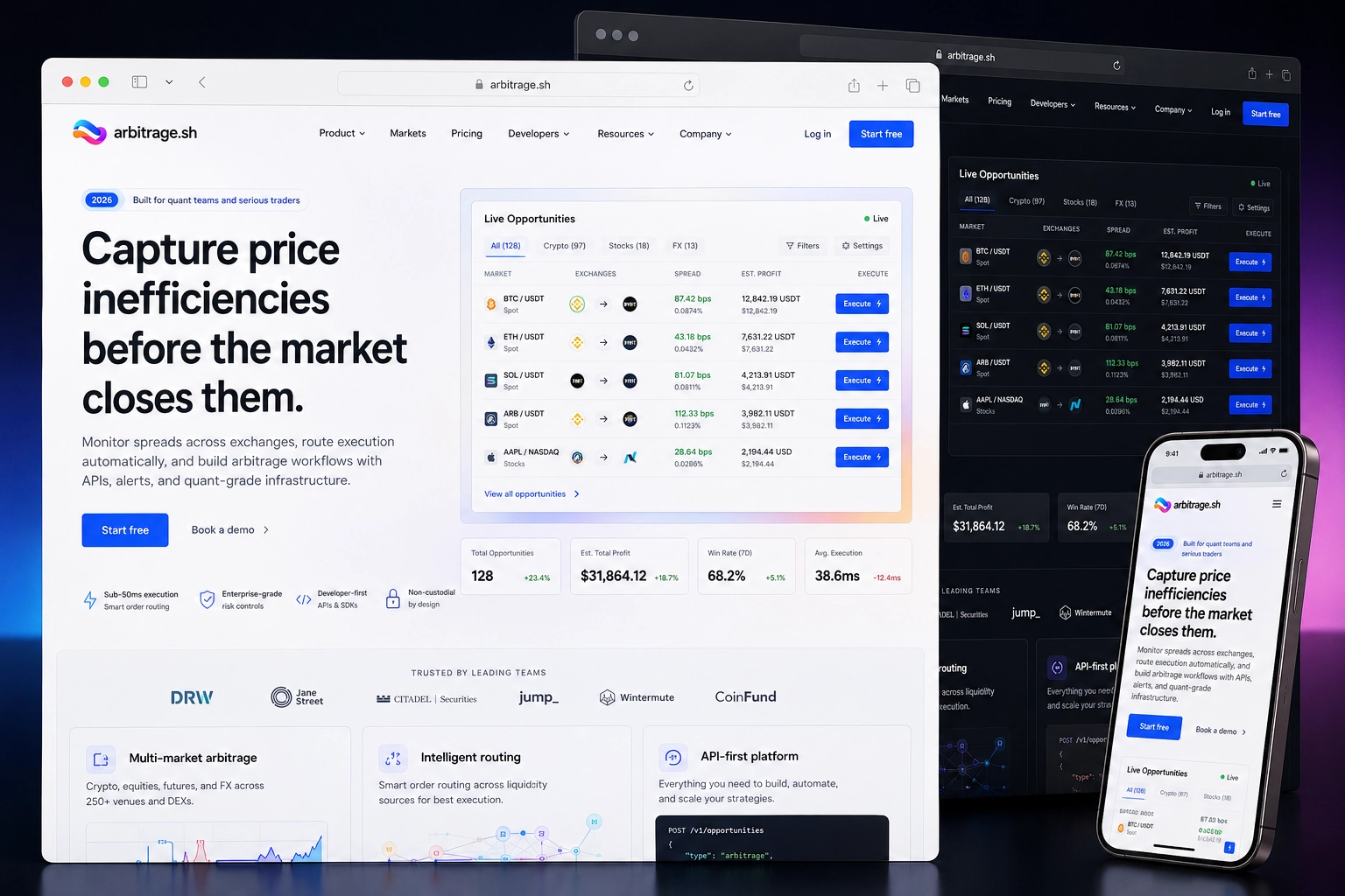 arbitrage.sh website concept preview