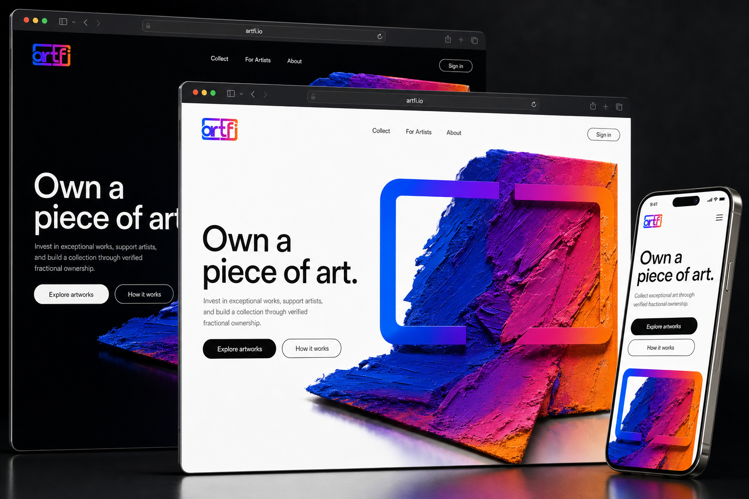 artfi.io website concept preview enlarged