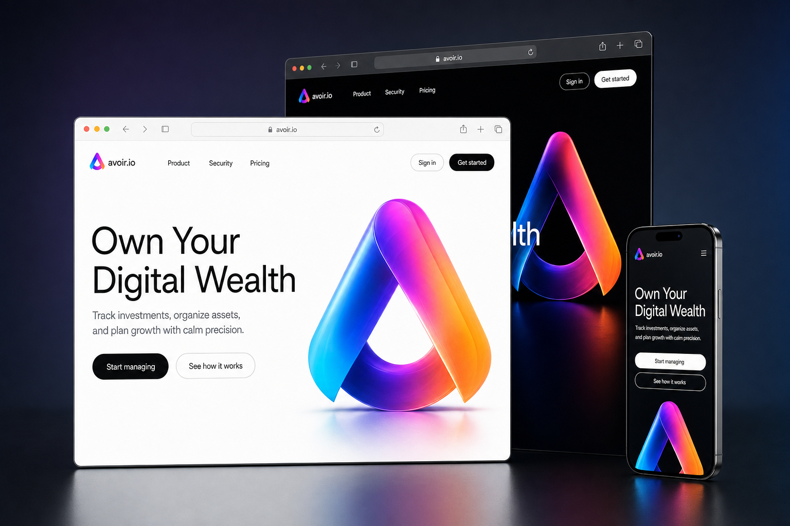 avoir.io website concept preview enlarged