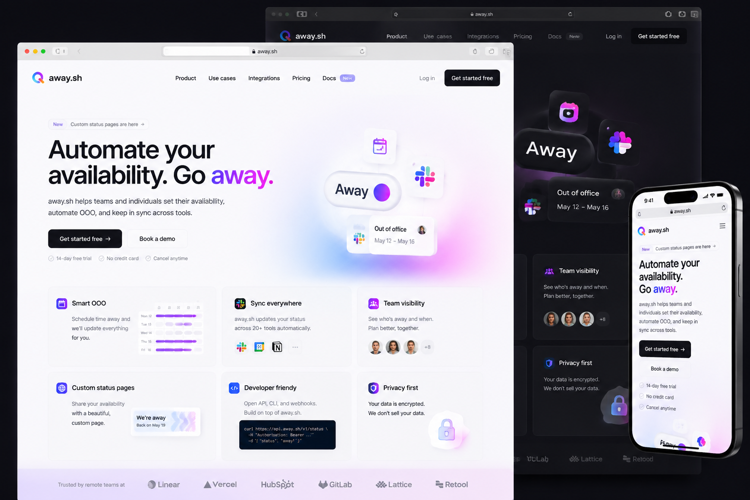 away.sh website concept preview
