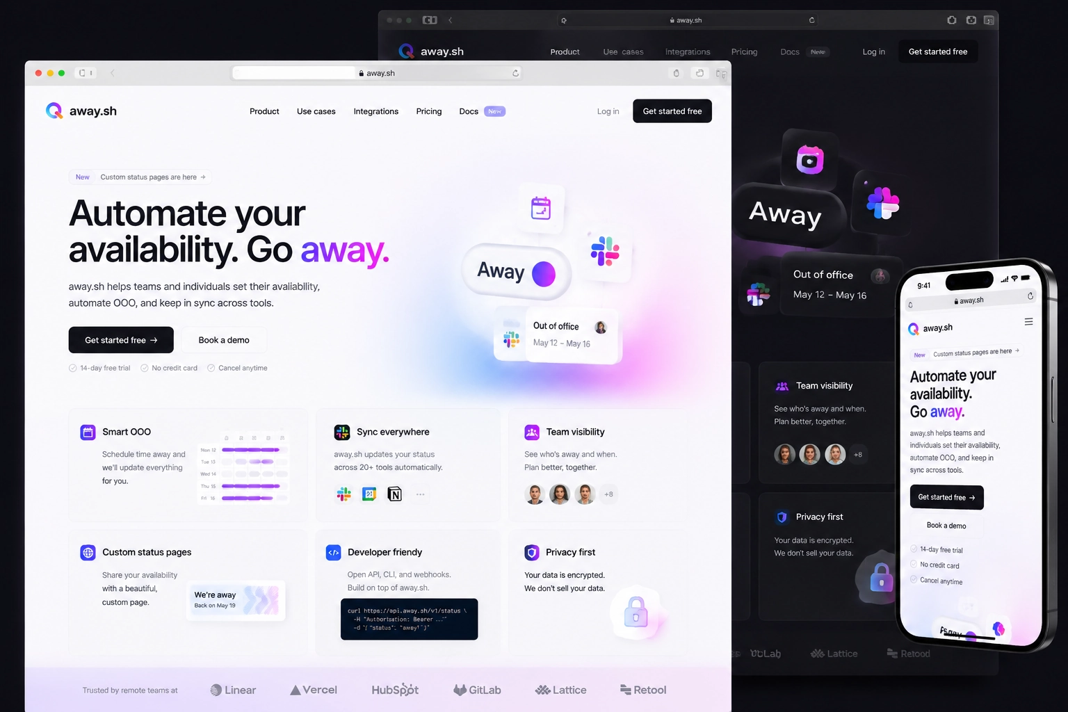 away.sh website concept preview