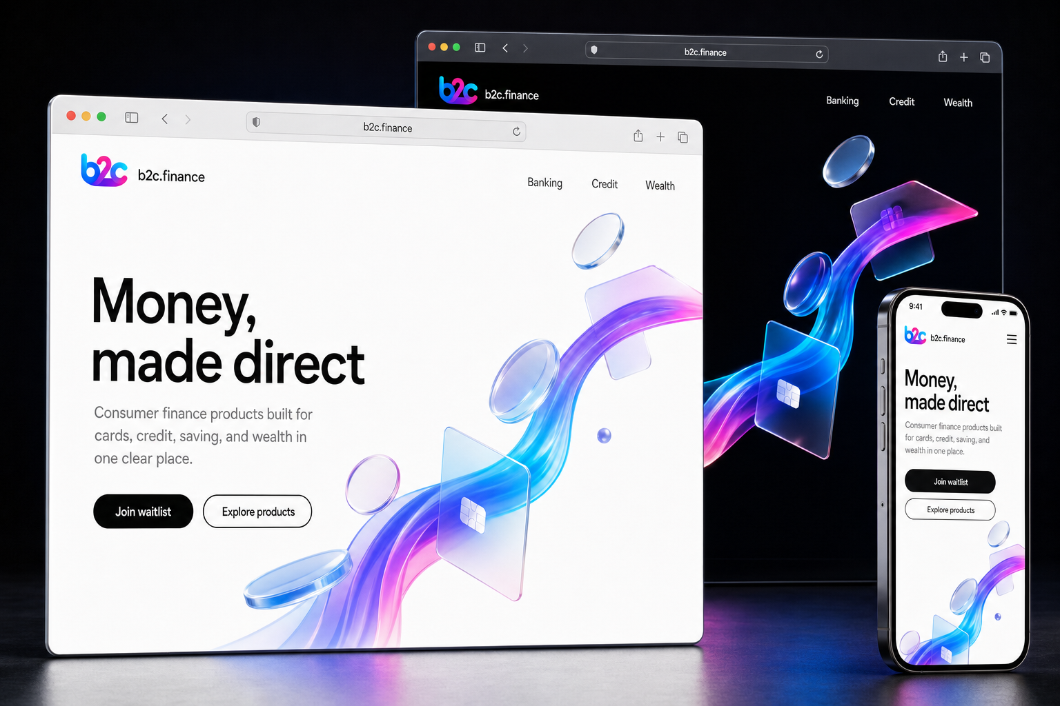 b2c.finance website concept preview enlarged