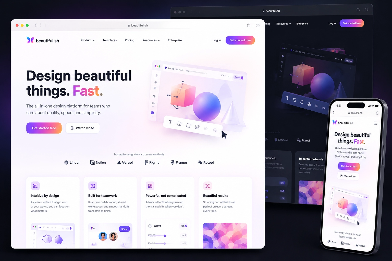 beautiful.sh website concept preview