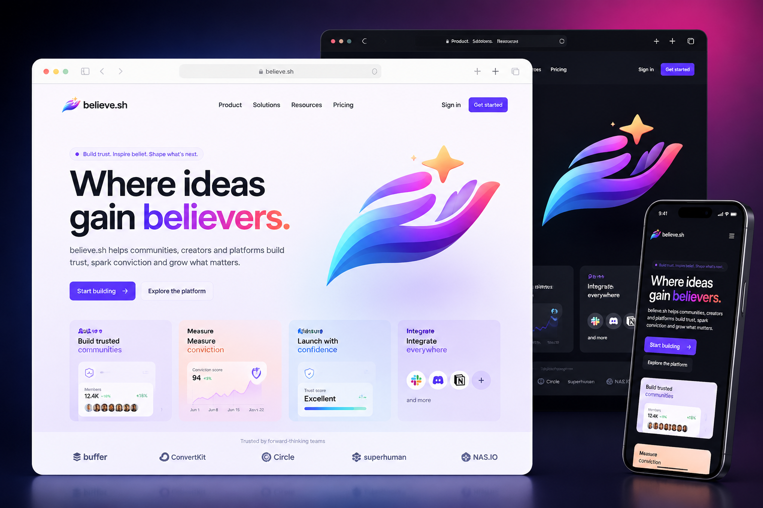 believe.sh website concept preview