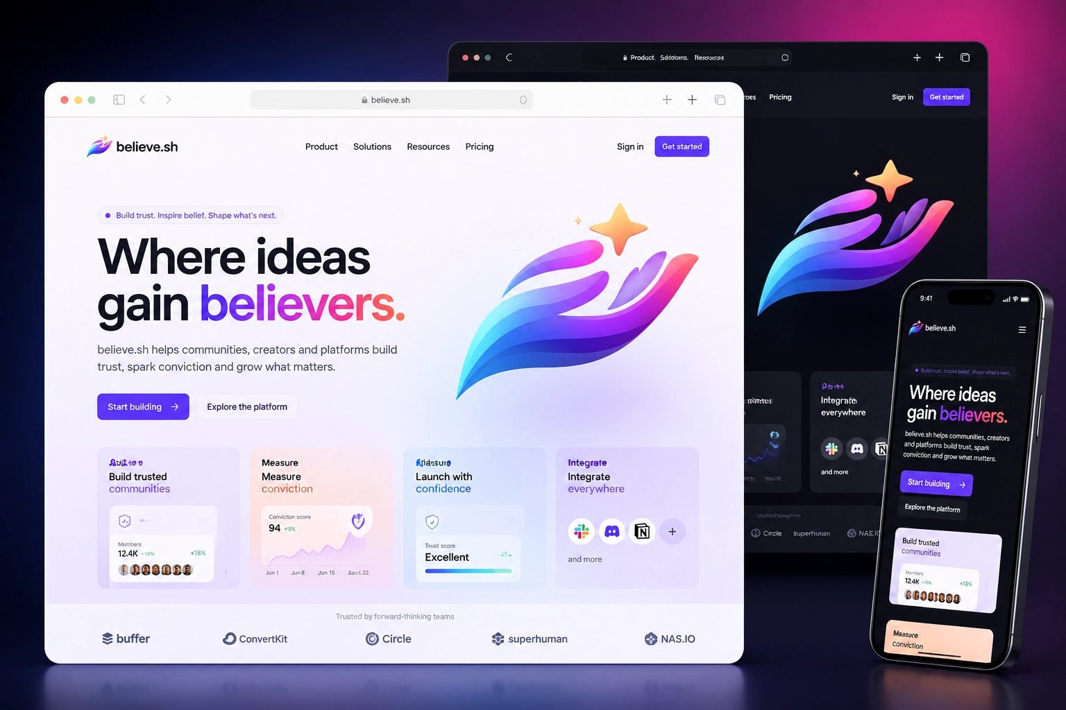 believe.sh website concept preview
