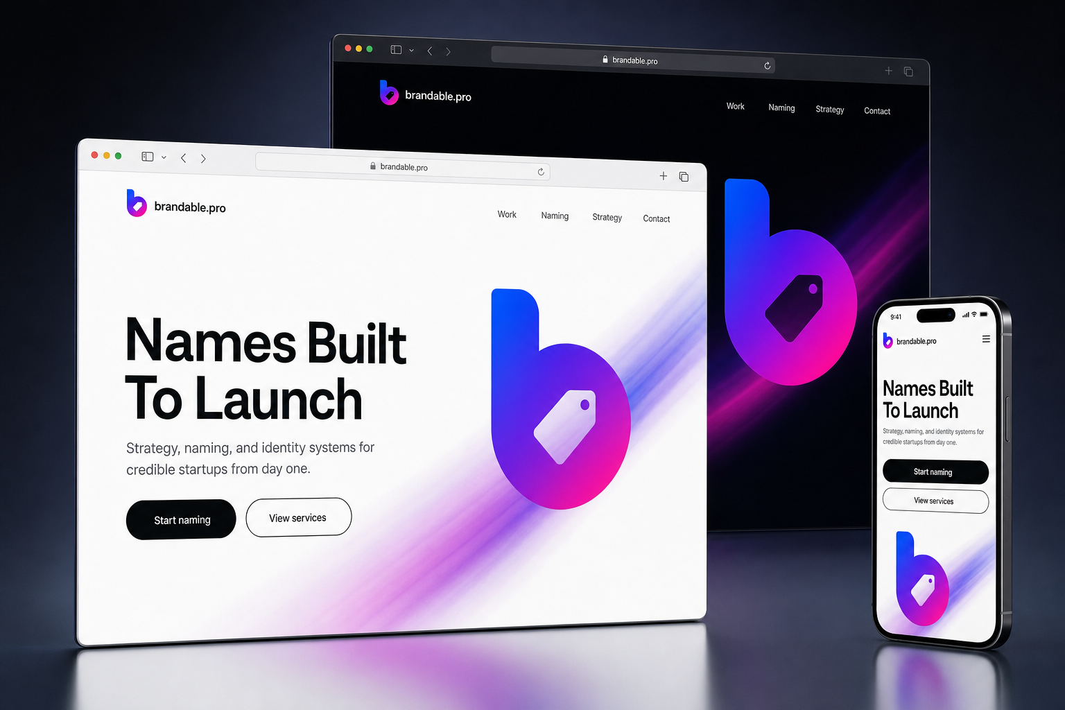 brandable.pro website concept preview enlarged