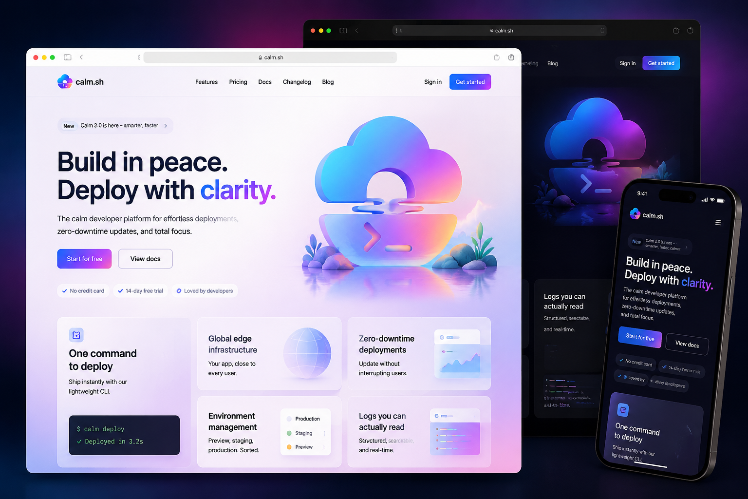 calm.sh website concept preview