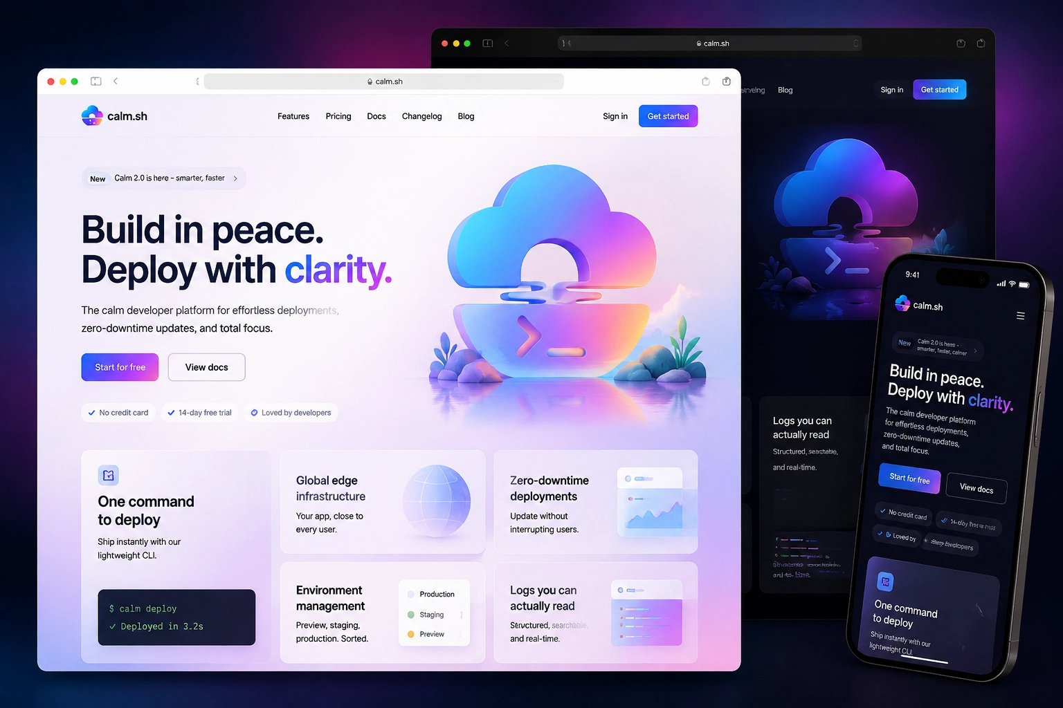 calm.sh website concept preview