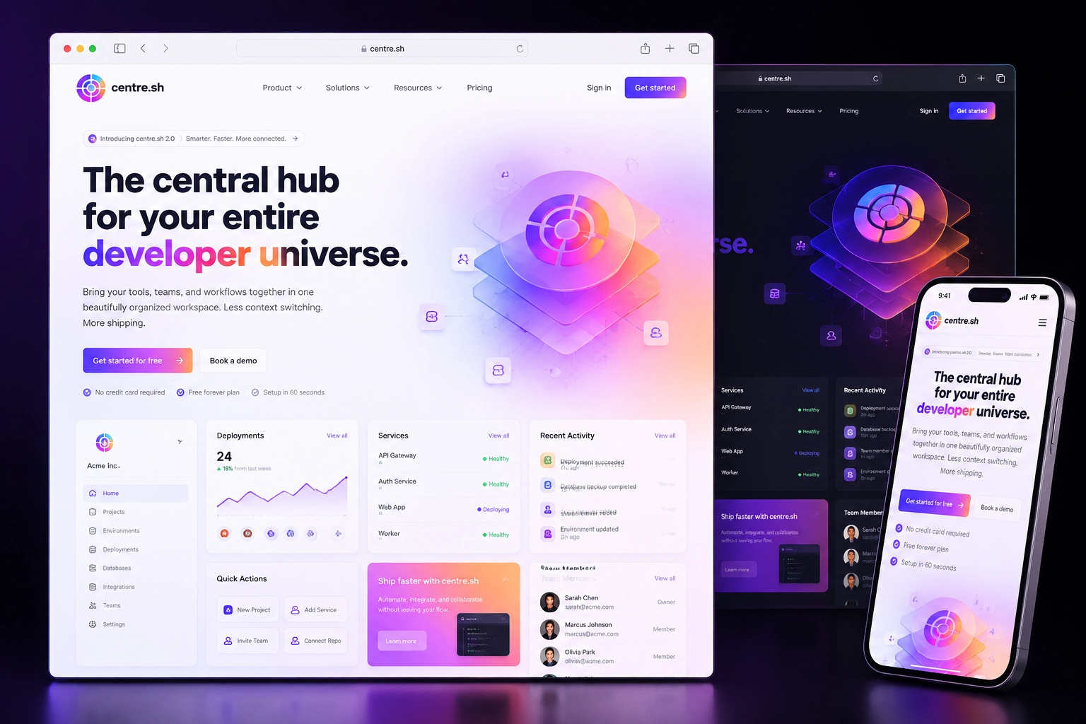 centre.sh website concept preview