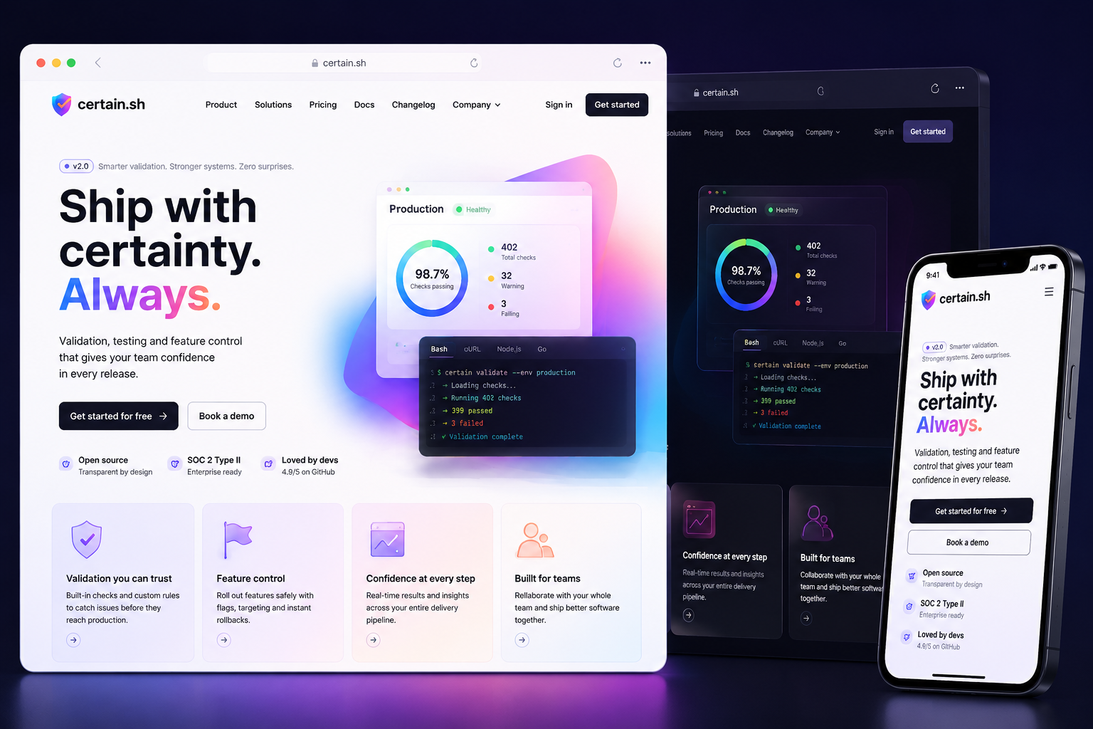 certain.sh website concept preview