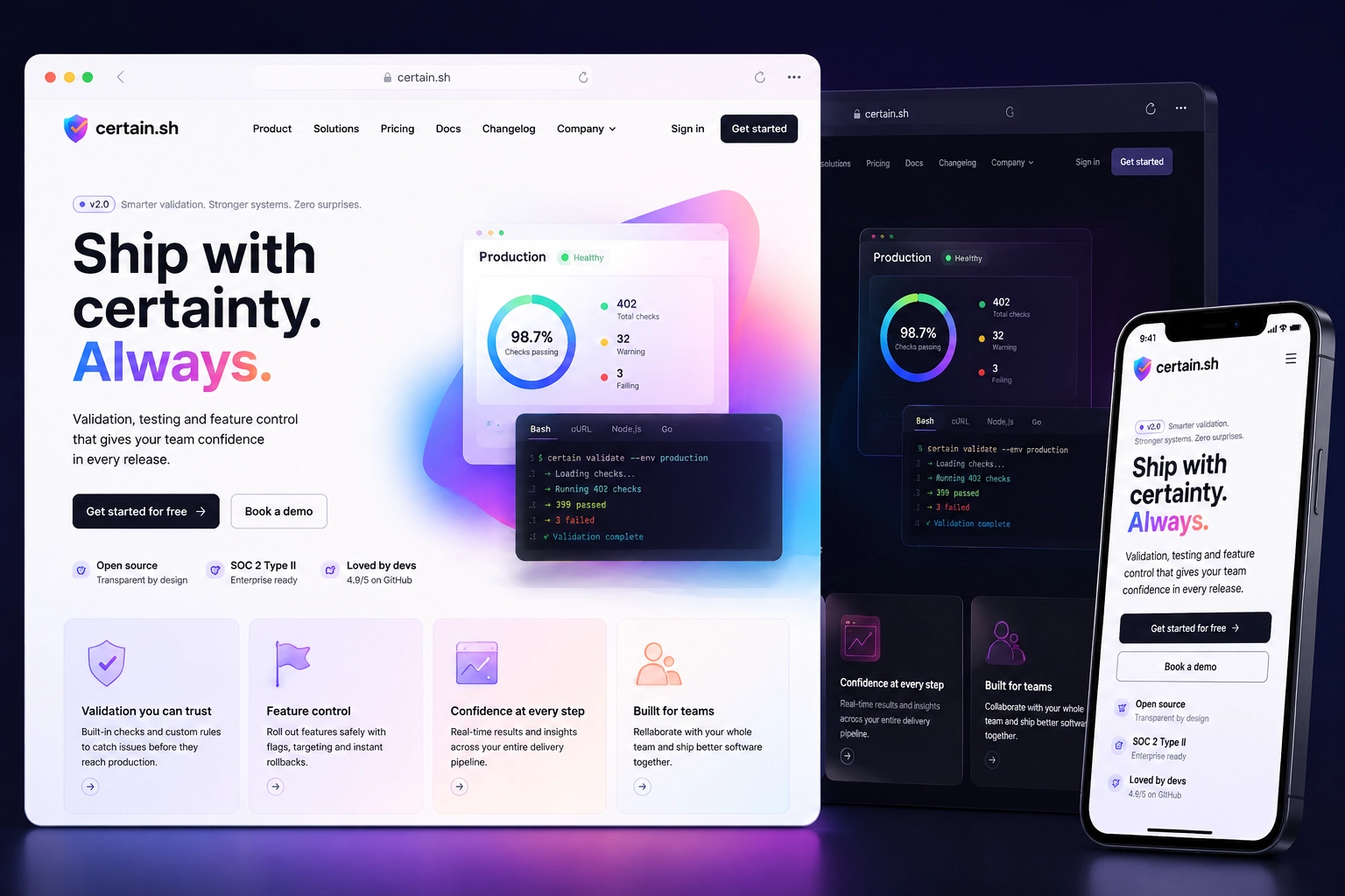 certain.sh website concept preview