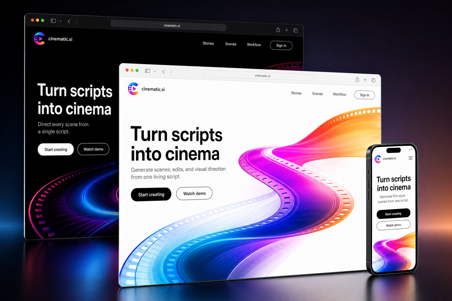 cinematic.si website concept preview