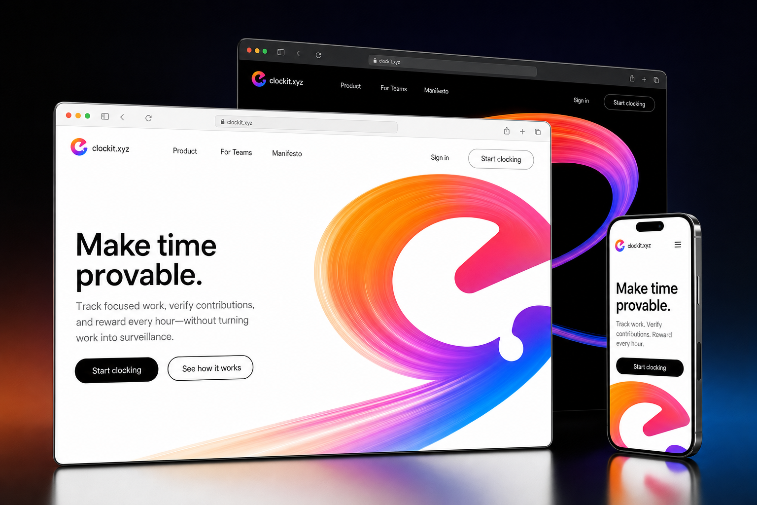 clockit.xyz website concept preview enlarged