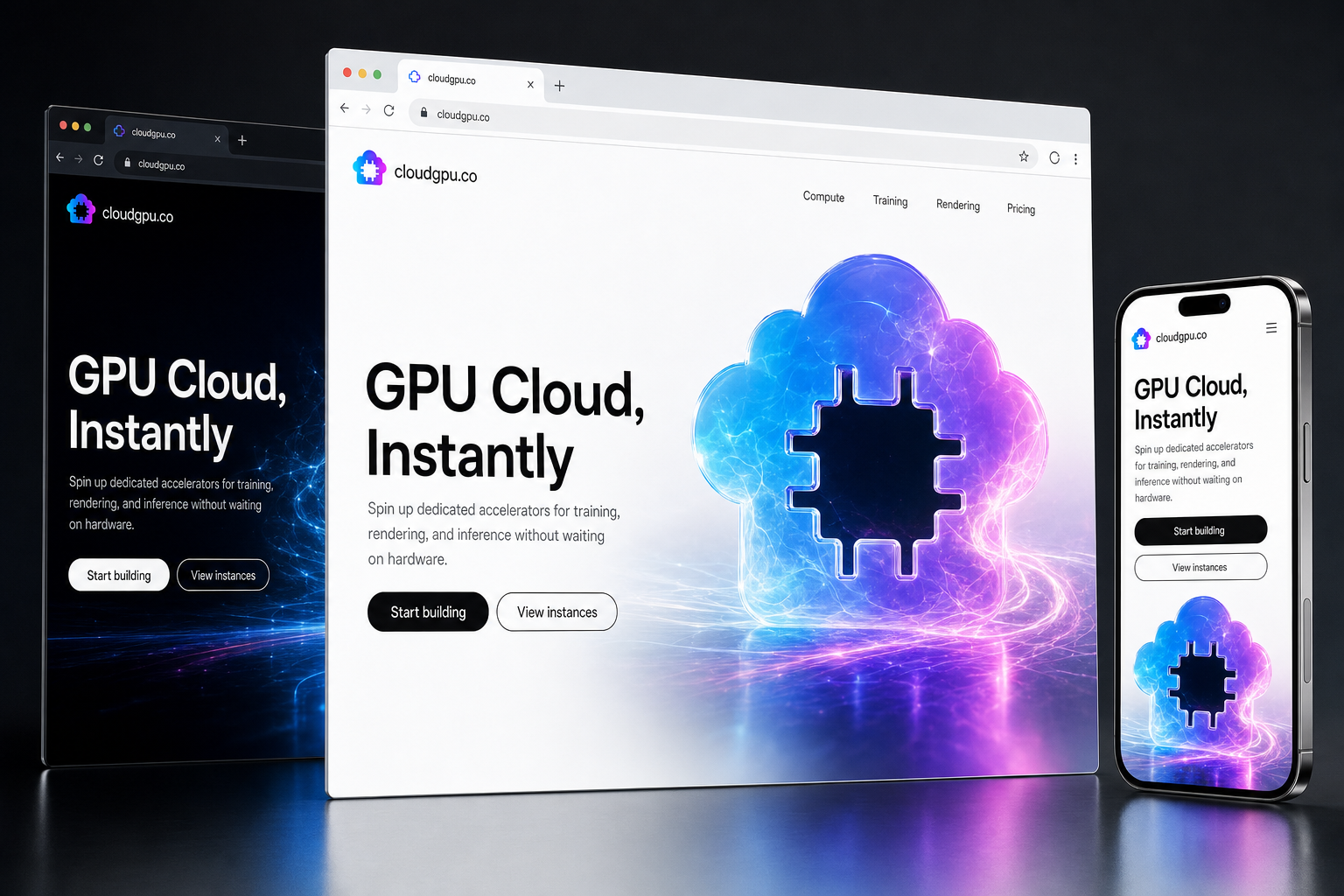 cloudgpu.co website concept preview enlarged