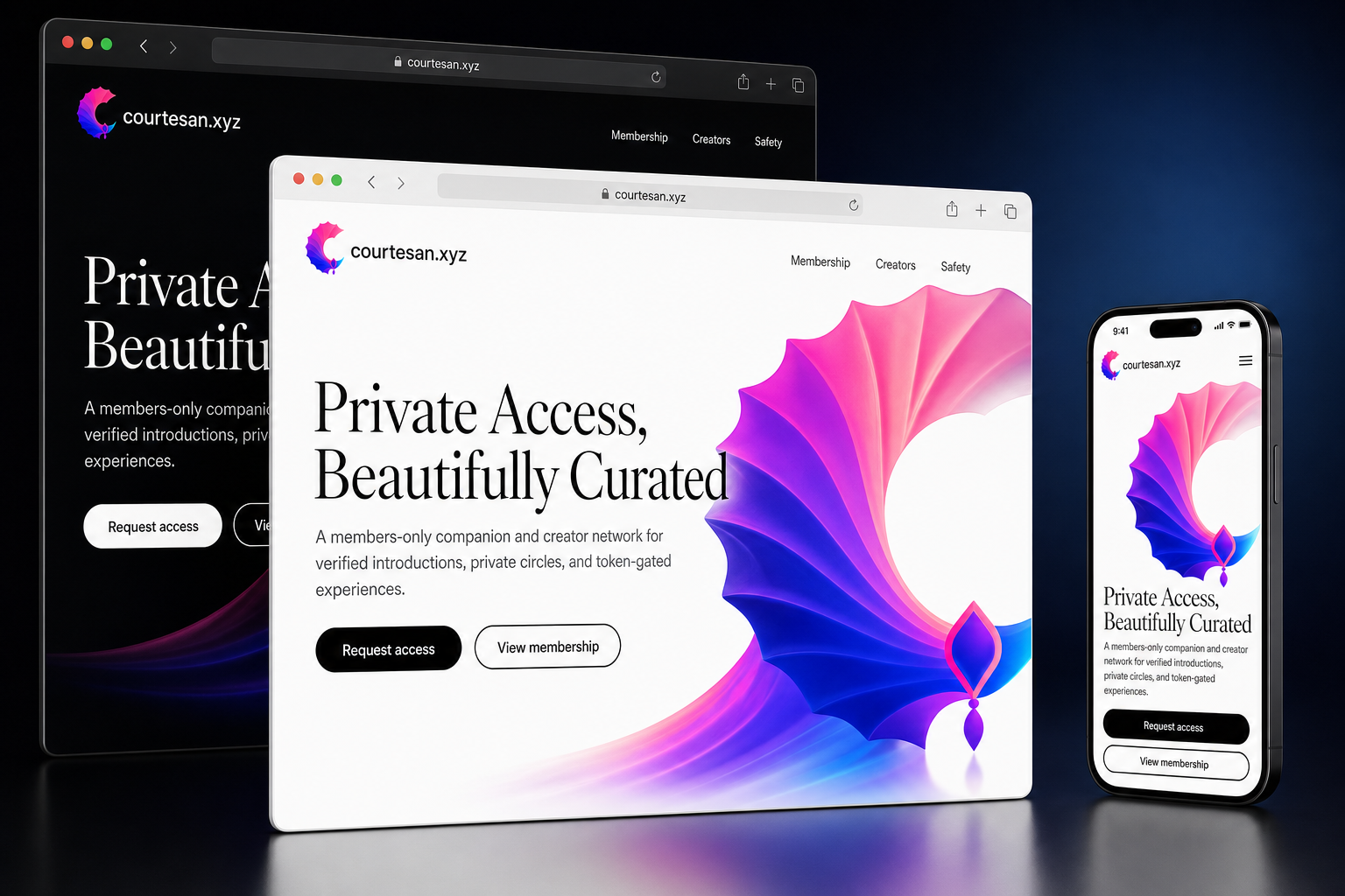 courtesan.xyz website concept preview enlarged