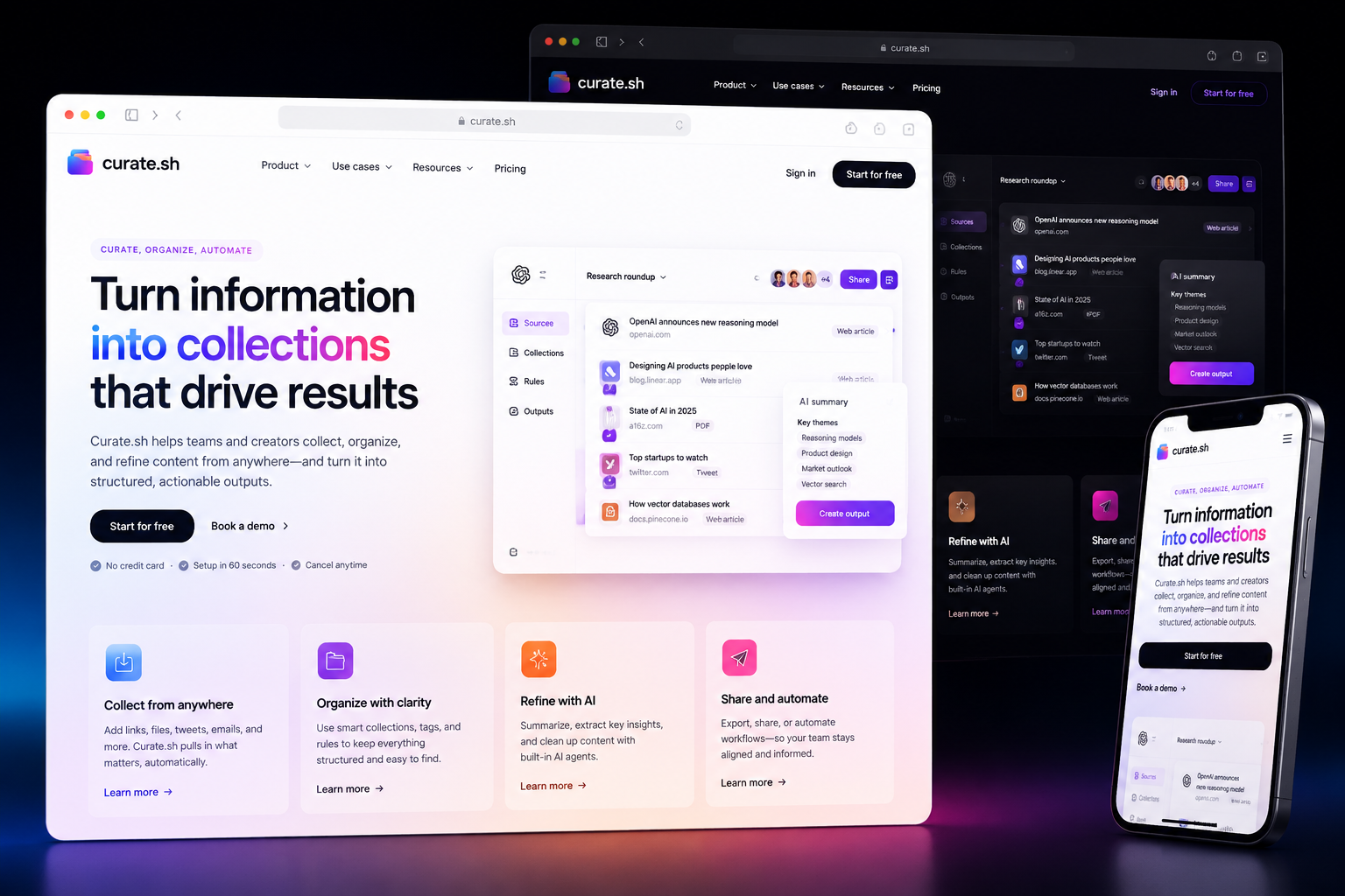 curate.sh website concept preview