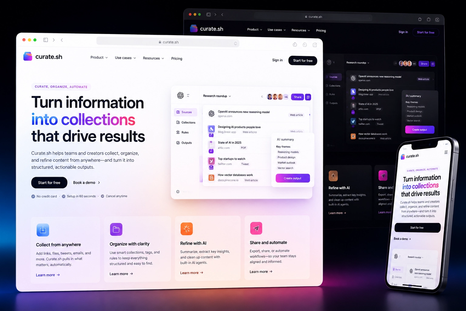 curate.sh website concept preview