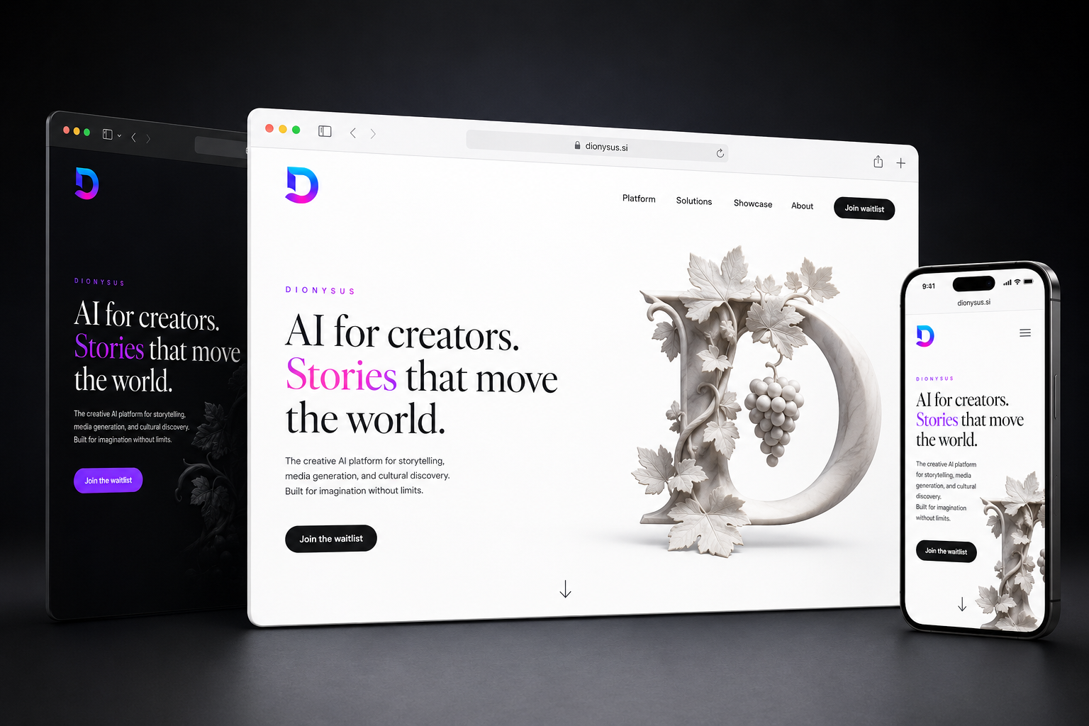 dionysus.si website concept preview