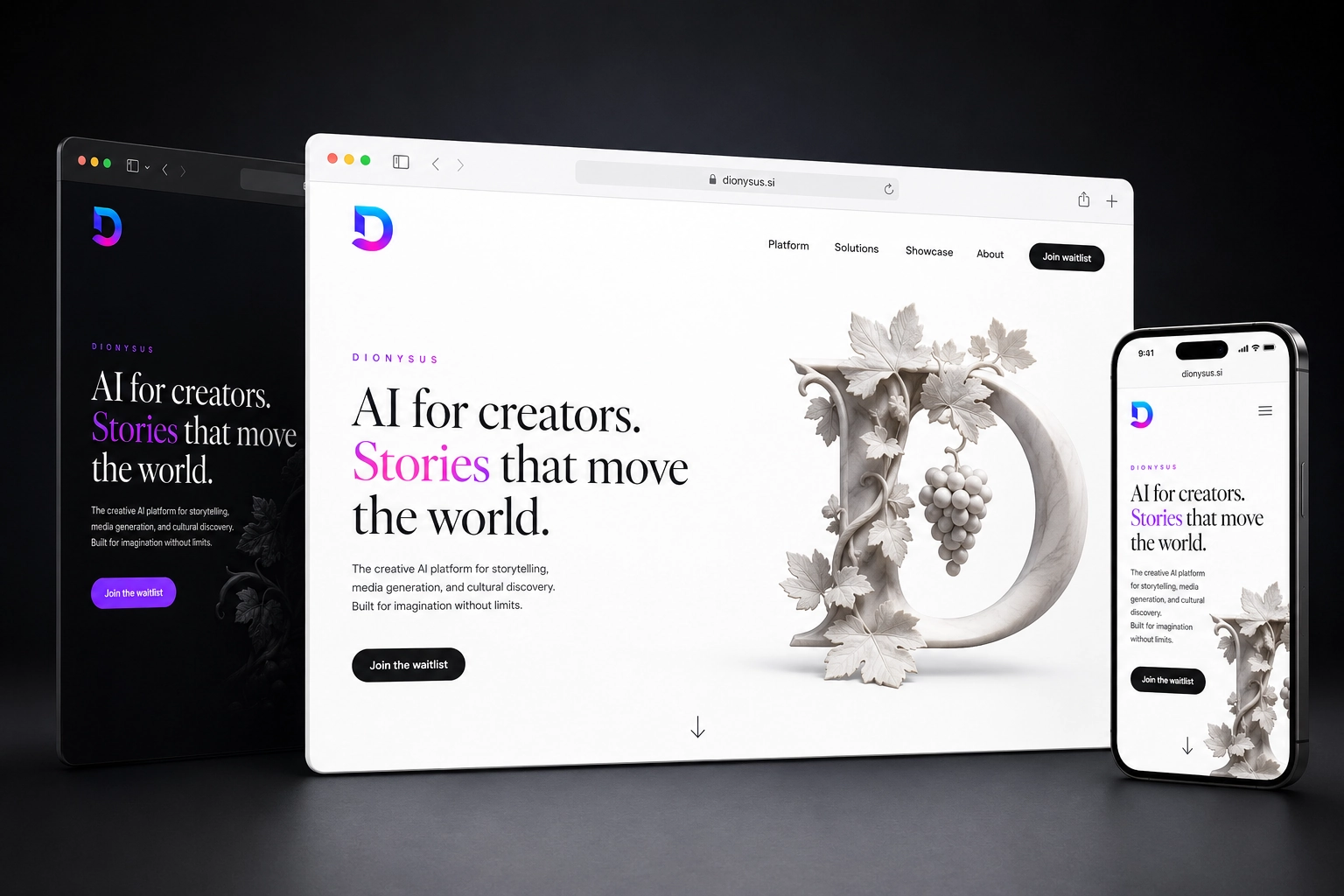 dionysus.si website concept preview