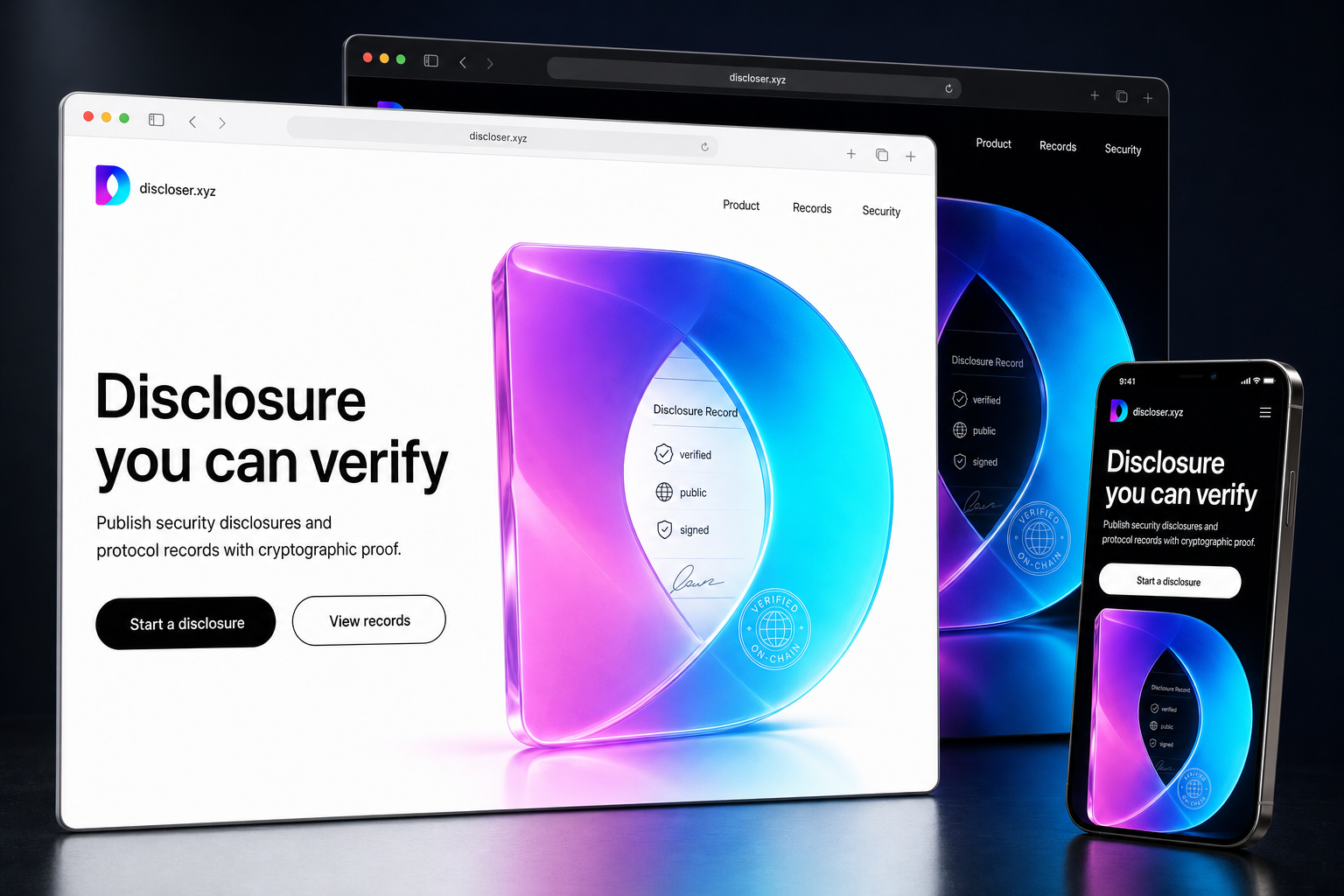 discloser.xyz website concept preview enlarged