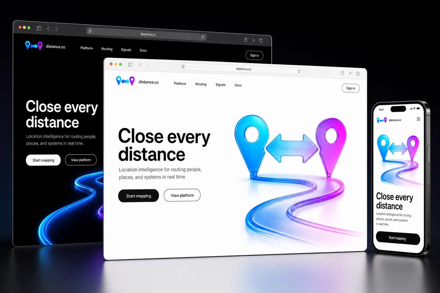distance.cc website concept preview
