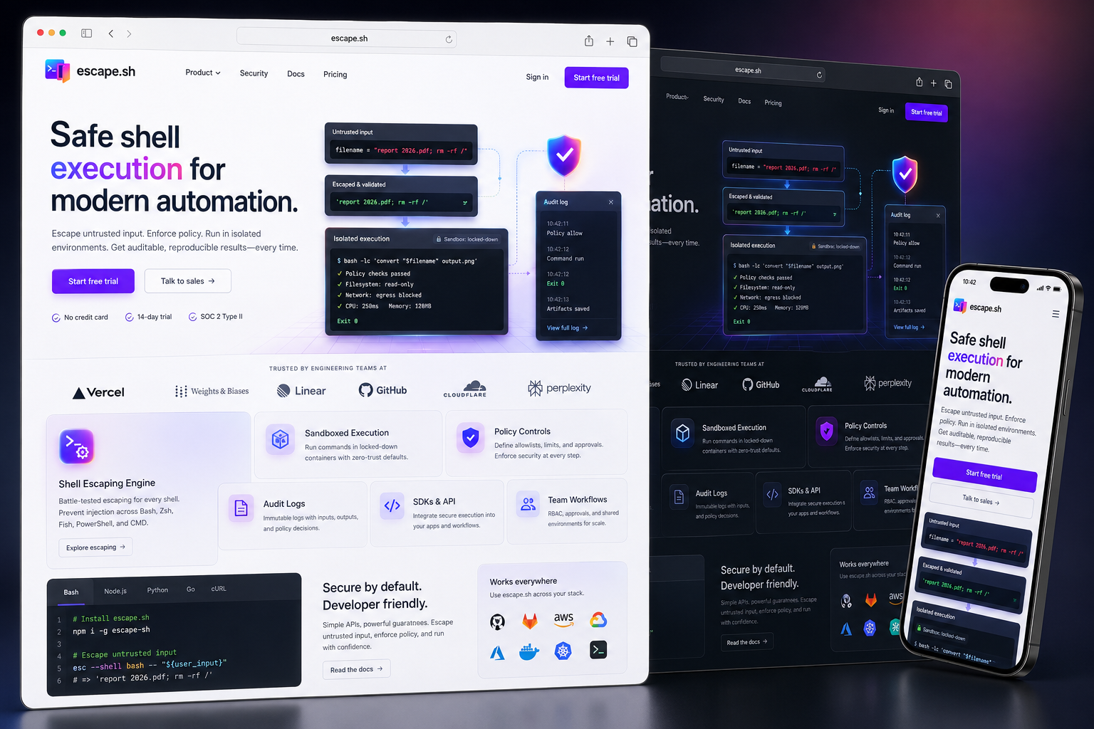 escape.sh website concept preview