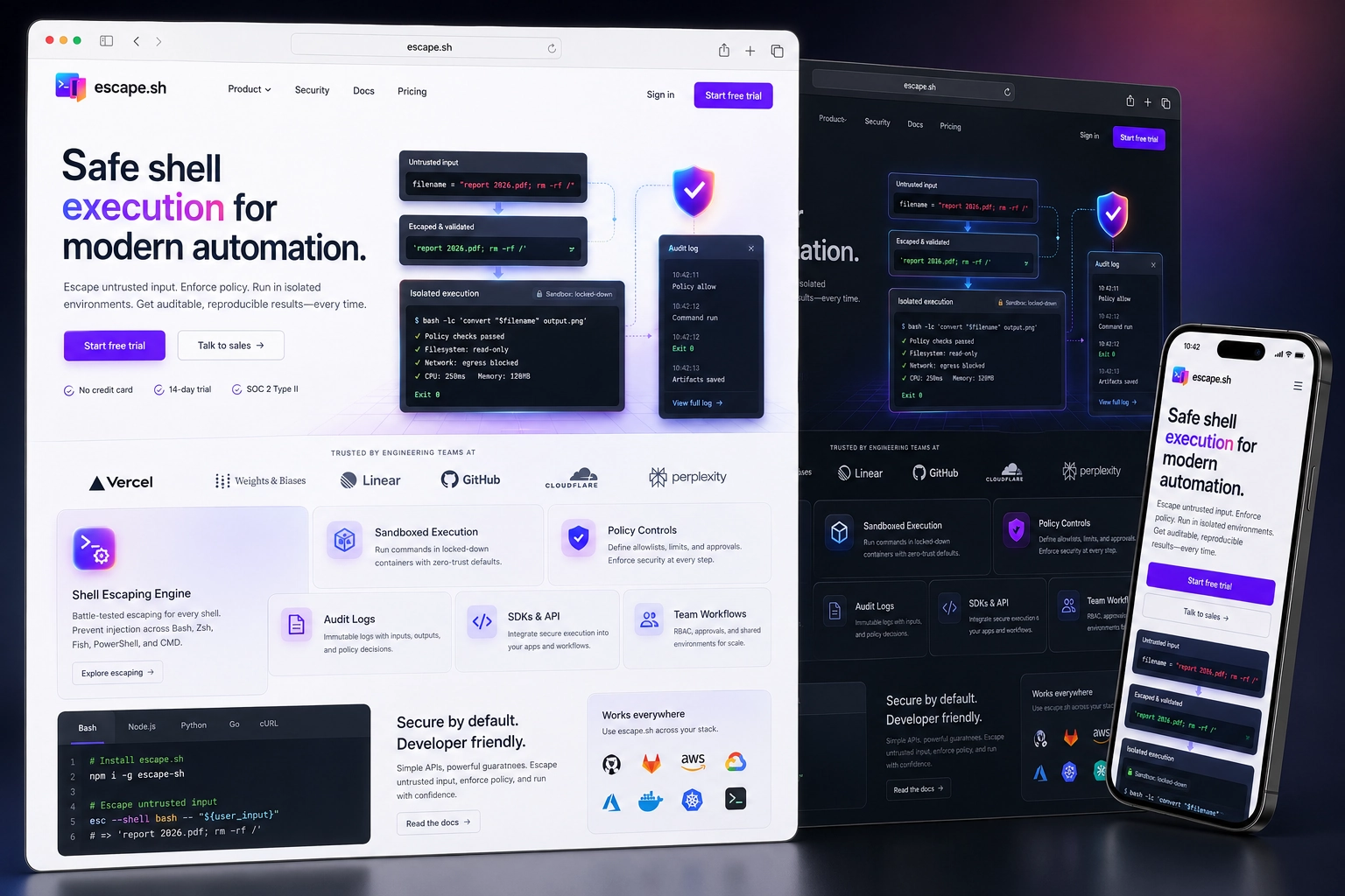 escape.sh website concept preview