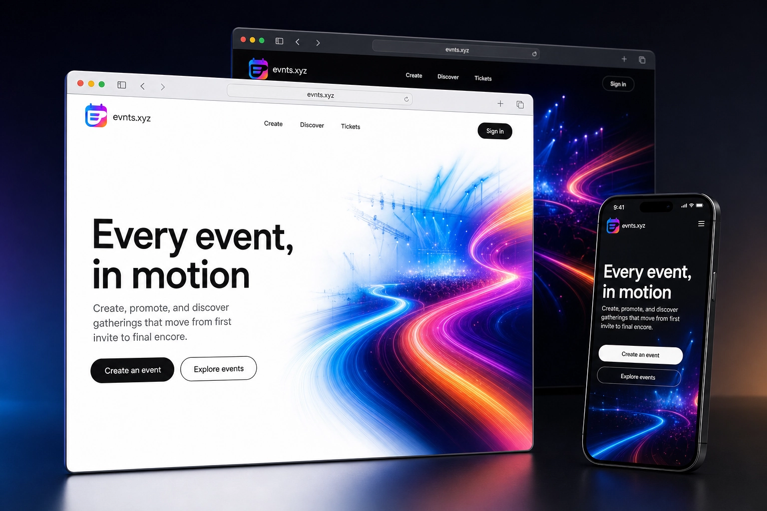 evnts.xyz website concept preview