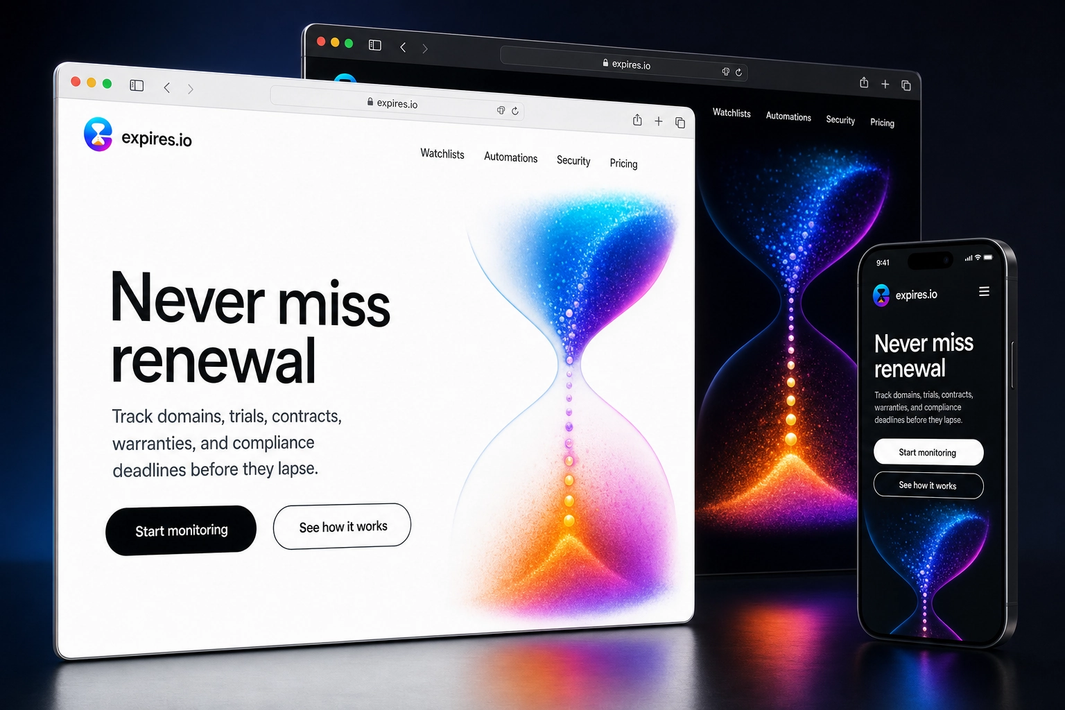 expires.io website concept preview