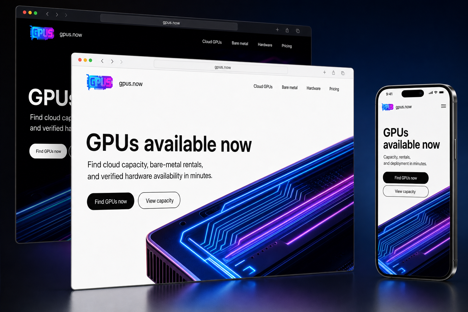 gpus.now website concept preview enlarged