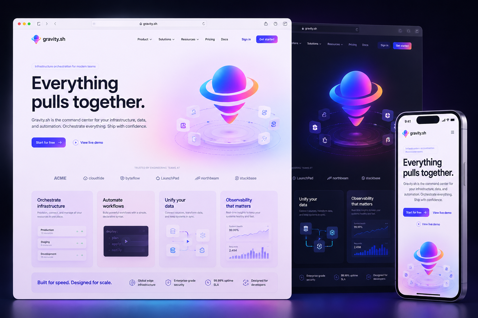 gravity.sh website concept preview