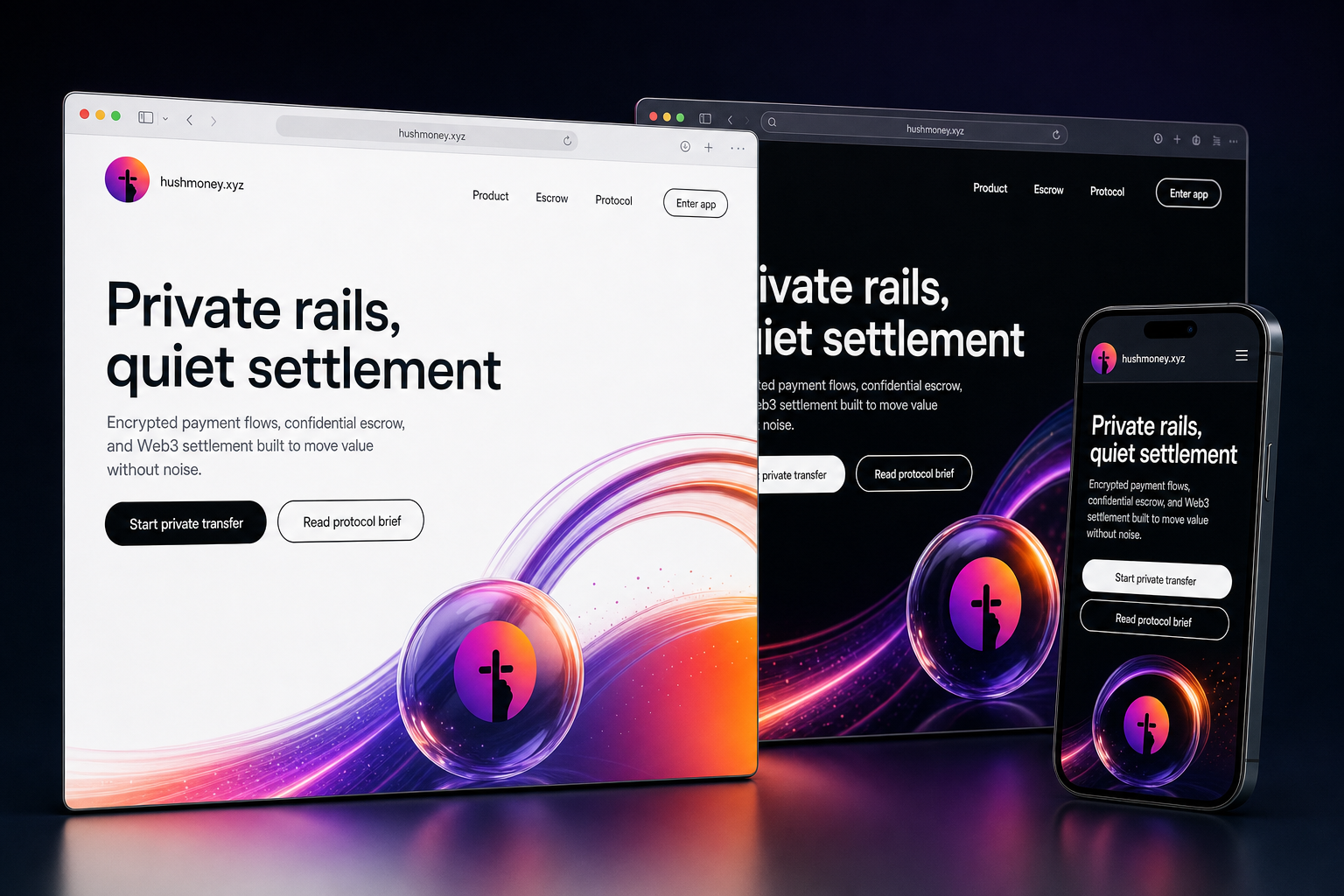 hushmoney.xyz website concept preview enlarged