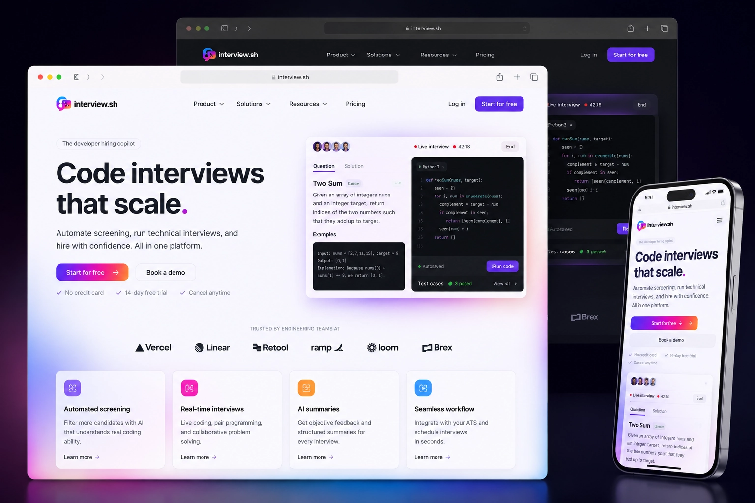 interview.sh website concept preview