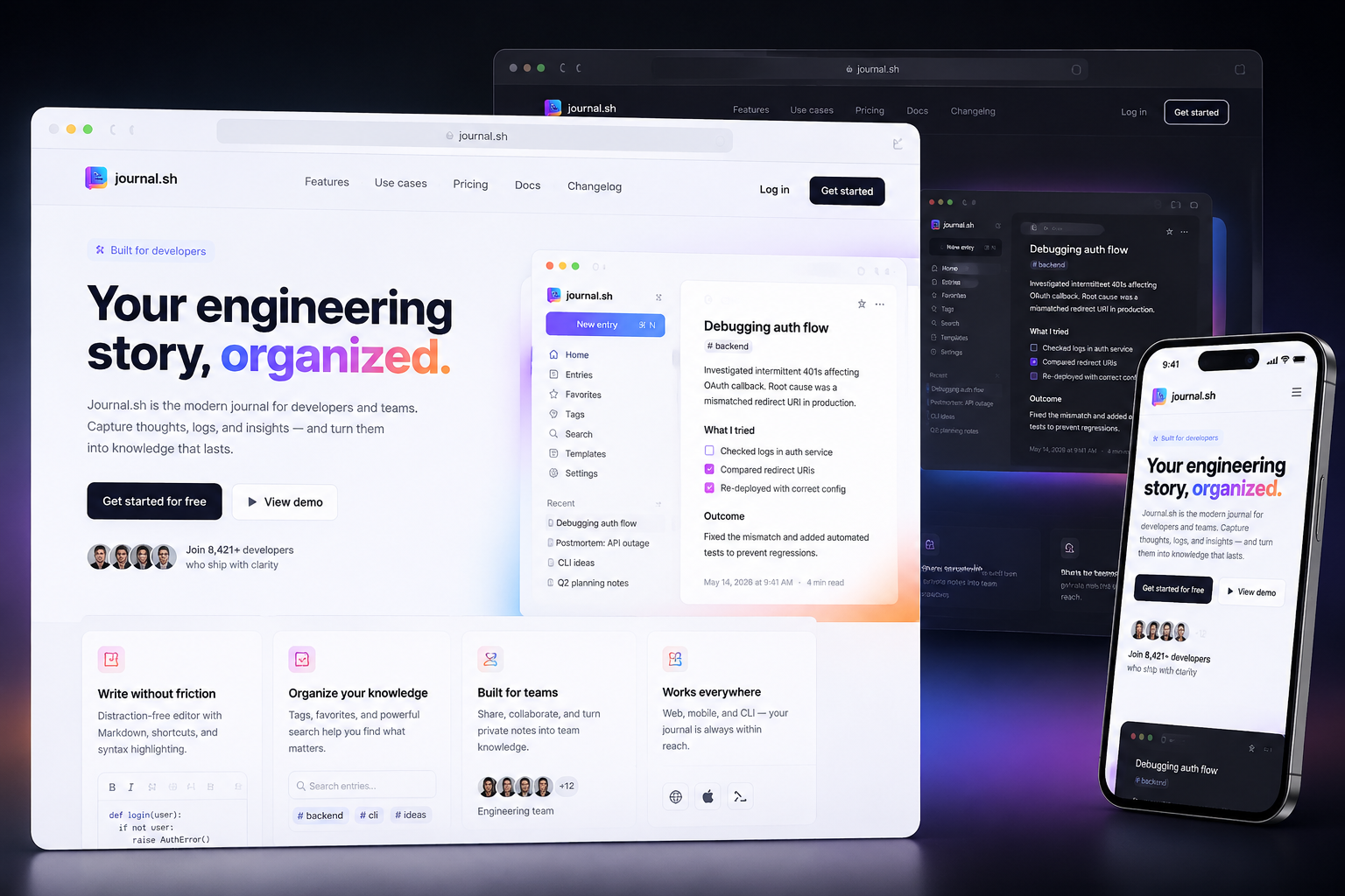 journal.sh website concept preview