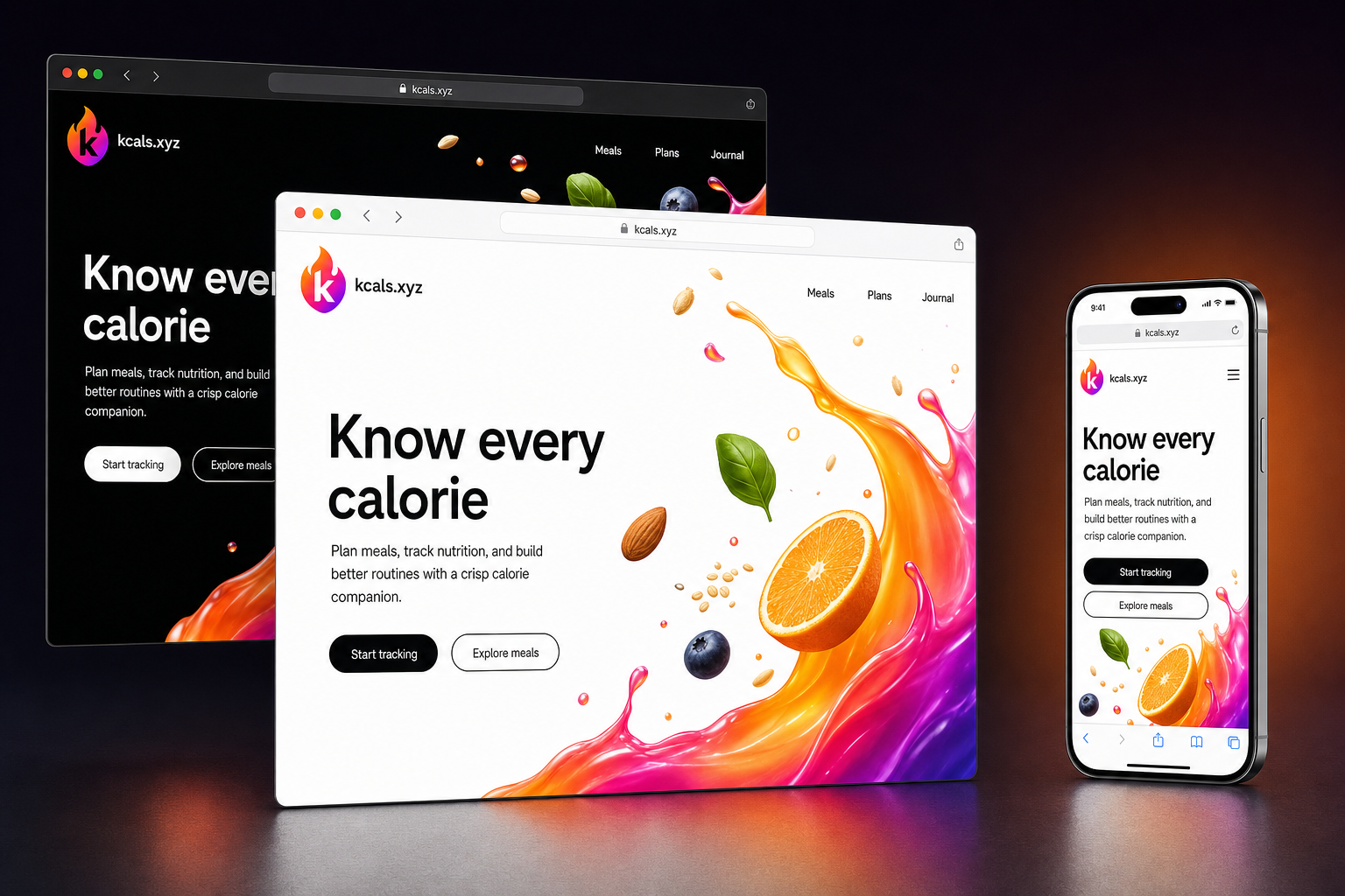 kcals.xyz website concept preview enlarged