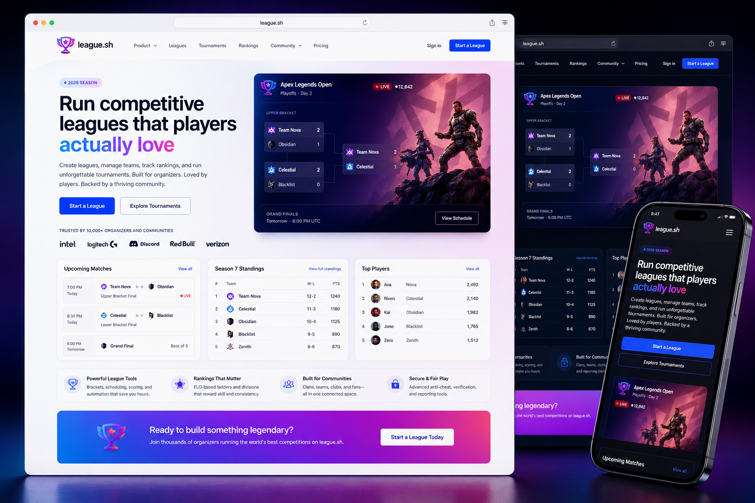 league.sh website concept preview