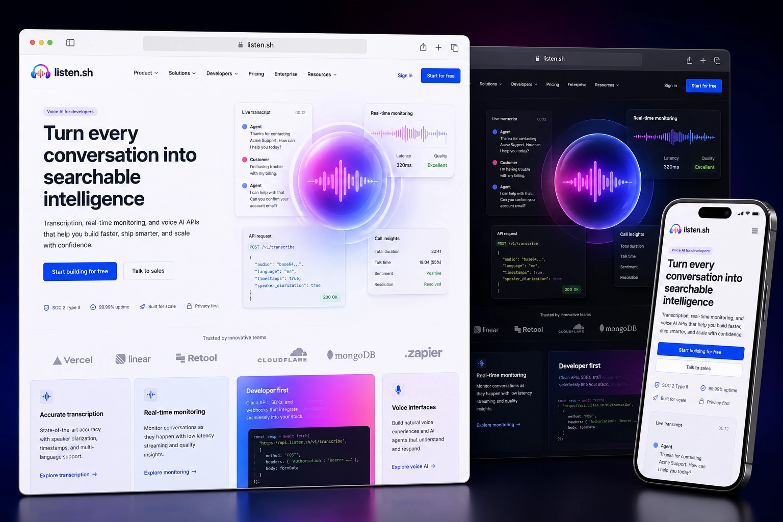 listen.sh website concept preview