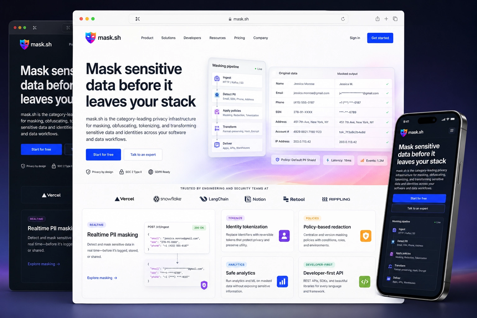 mask.sh website concept preview