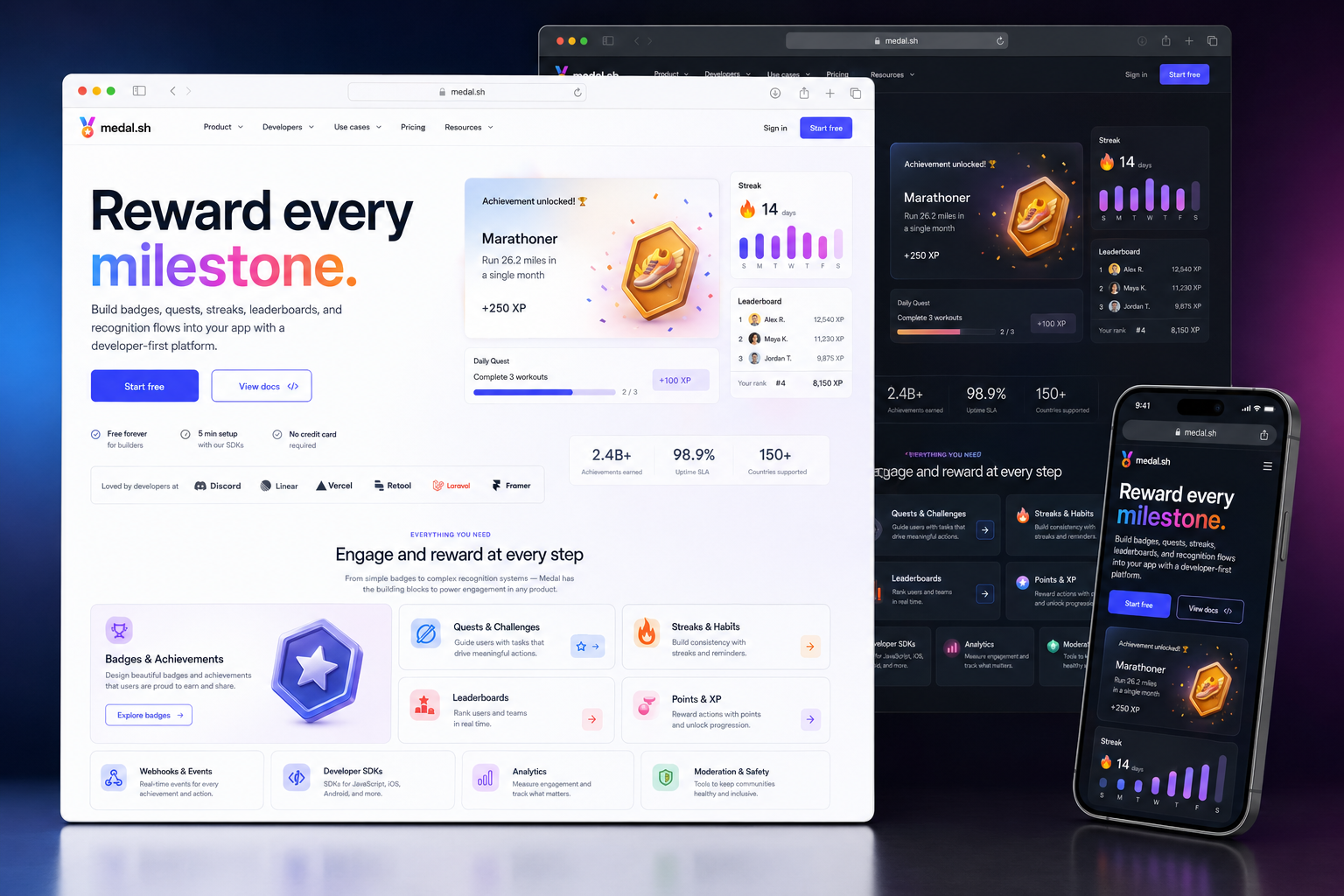 medal.sh website concept preview