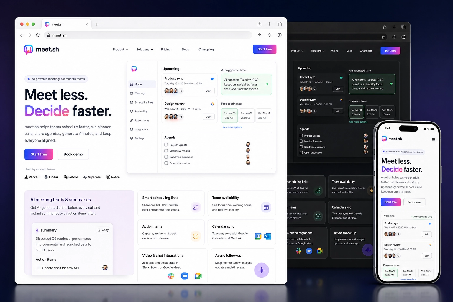meet.sh website concept preview