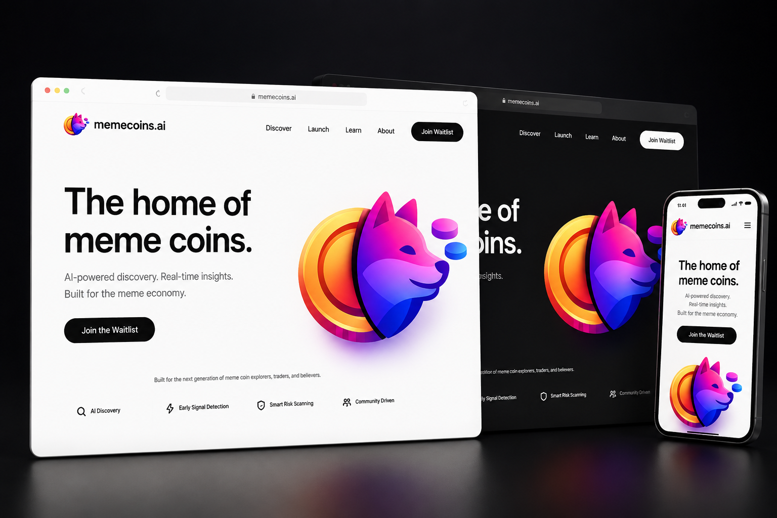 memecoins.ai website concept preview
