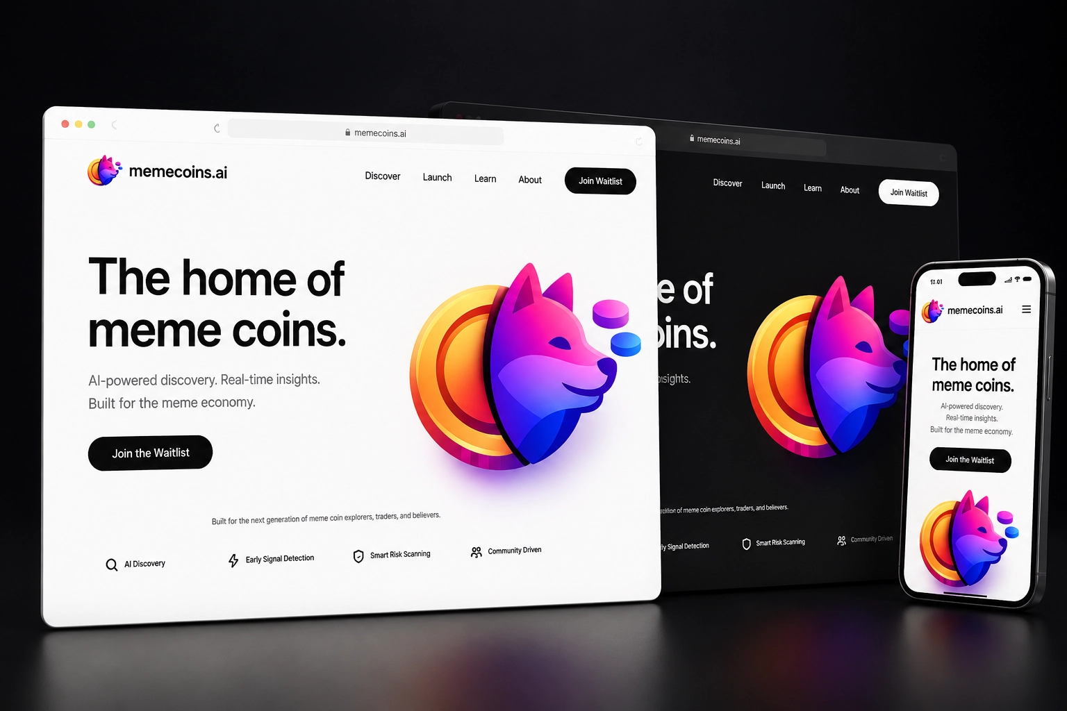 memecoins.ai website concept preview